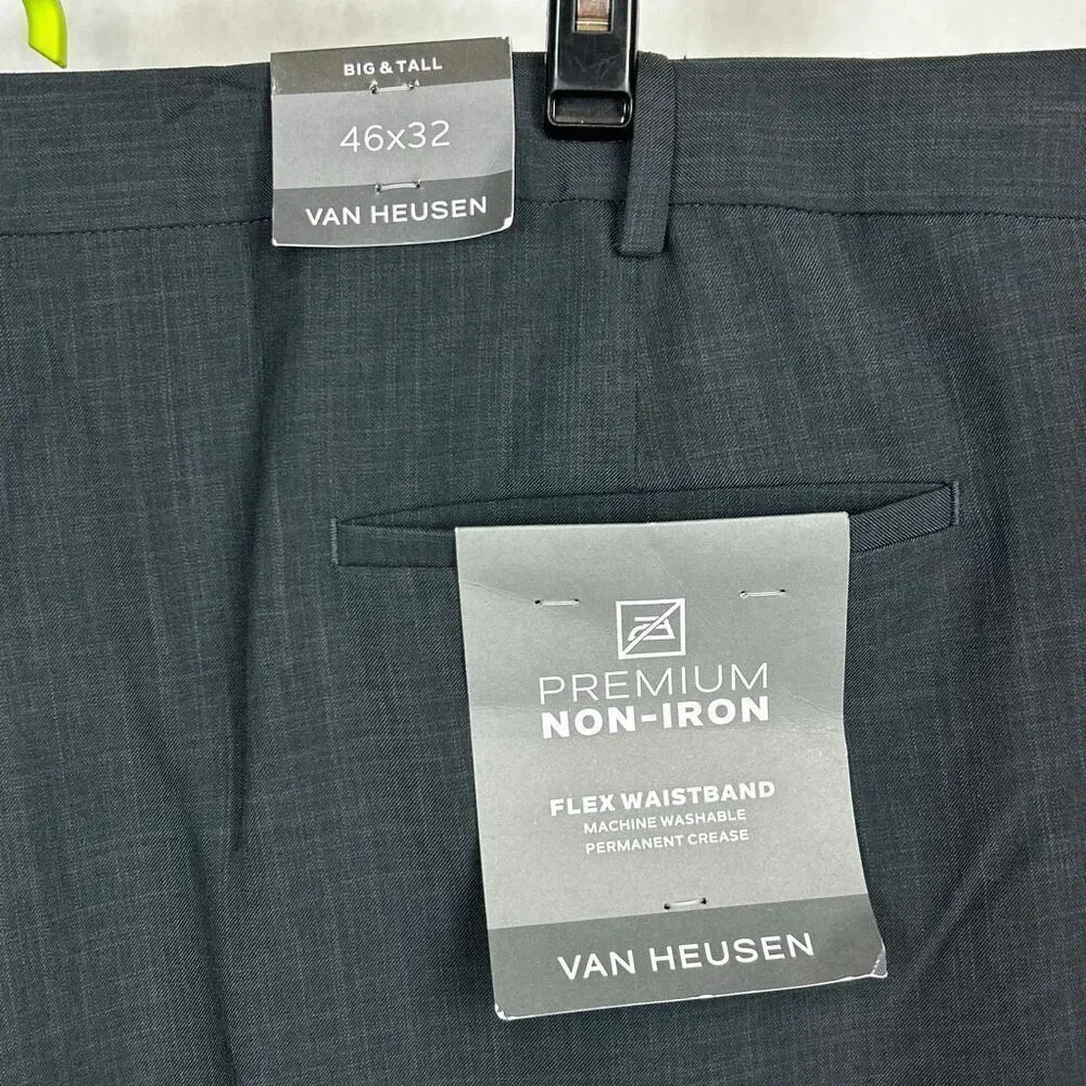 NEW Van Heusen Men’s Pants Slacks Gray Sz 46x32 Big & Tall Flex Waistband Premiu